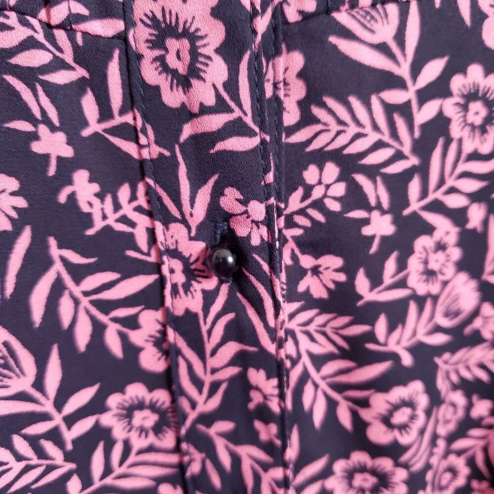 Nanette Lepore 12 Dress Floral Cottage Prairie Fit Flare Button Front Navy Pink - Picture 8 of 12